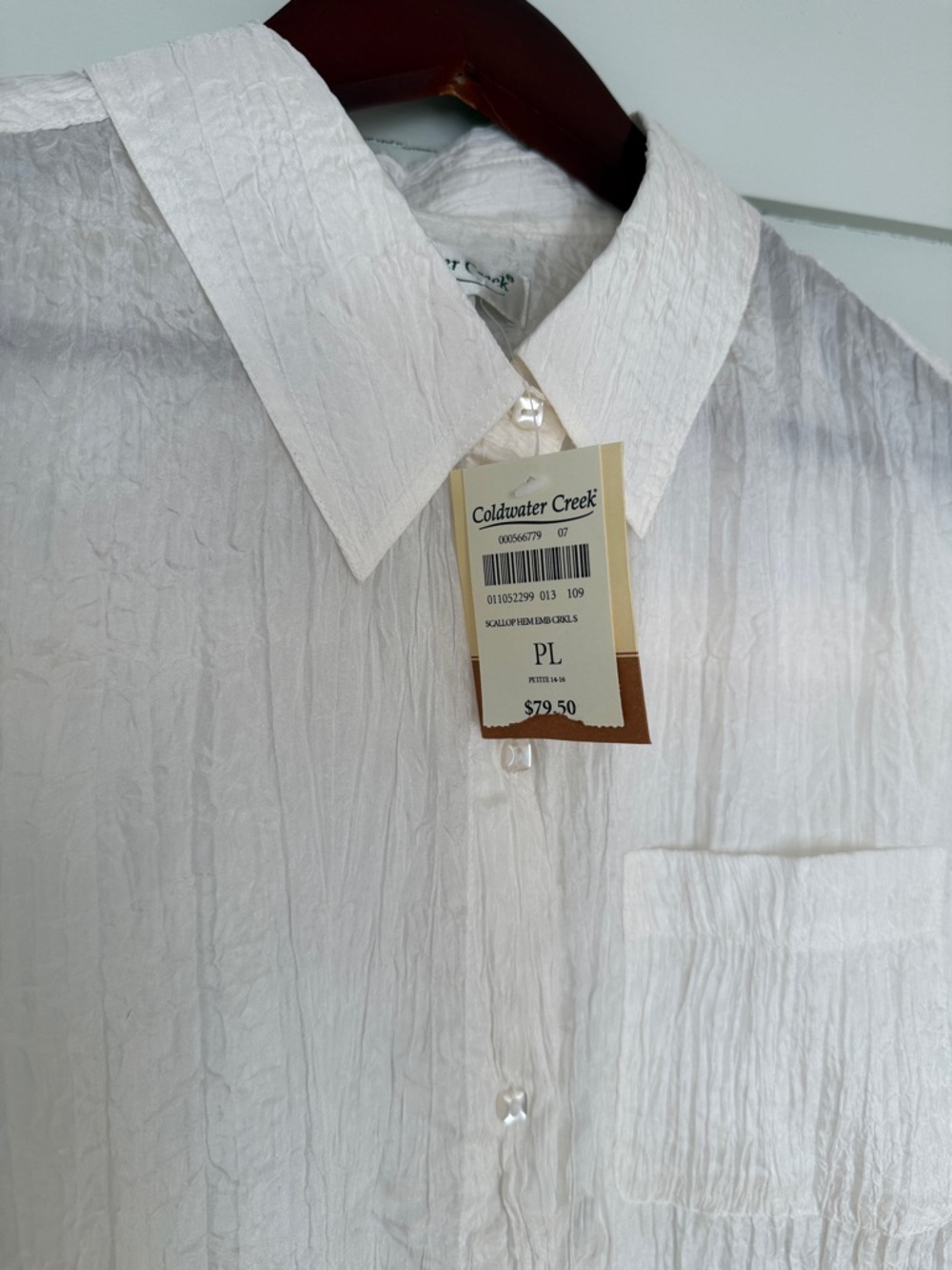 NWT Coldwater Creek White Button-Down Silk Shirt with Embroidery - Picture 5 of 8